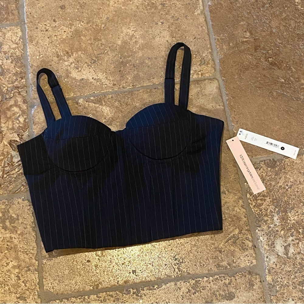 NWT~AQUA Women Dark Navy Pinstripe Bustier Top Size Small
